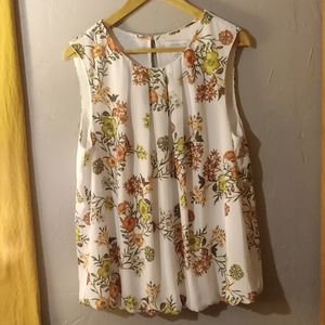 LIZ CLAIBORNE WHITE FLORAL SLEEVELESS BLOUSE
